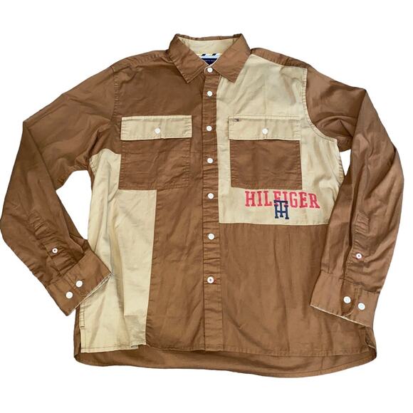 Tommy Hilfiger Men Size Medium Custom Fit Button-Down Shirt Color Block - Picture 1 of 6
